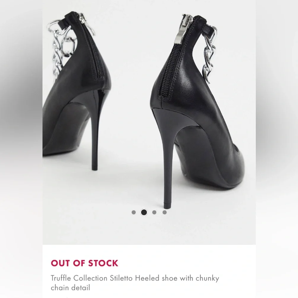 Truffle collection black heel with chunky chain ankle detail